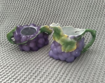 Royal Bayreuth Porcelain Creamer and Sugar Bowl: Purple Grapes Design