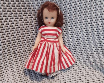 Vintage Mid Century "Miss Nancy Ann" Storybook Doll in Red Candy-Striped Dress c. 1957