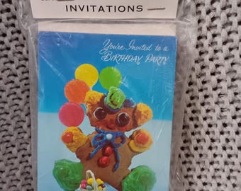MIP Vintage 1970's package of 8 Kids Clown Cookie Birthday Party Invitations