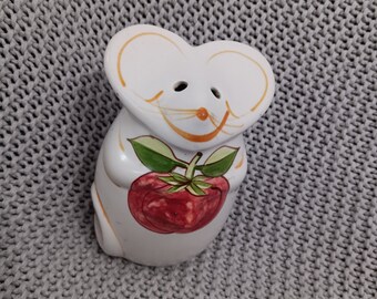 Vintage Laurie Gates Ceramic Mouse Cheese Shaker with Apple, 1998