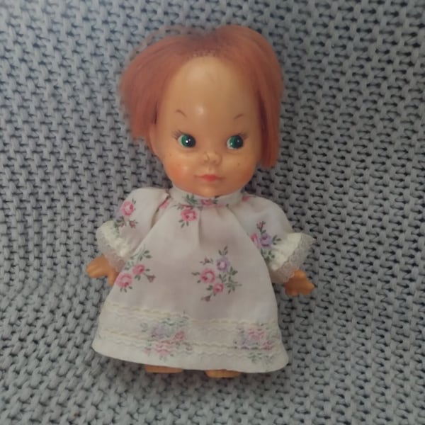 Vintage 1960's 7" hard plastic red headed imp doll with green eyes and freckles - Made in Hong Kong