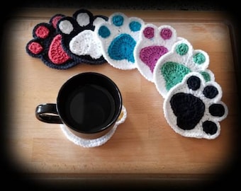 crochet coaster set of 4, paw print coasters, drink coaster, personalized coaster, custom coaster, coaster for furniture, 100% cotton