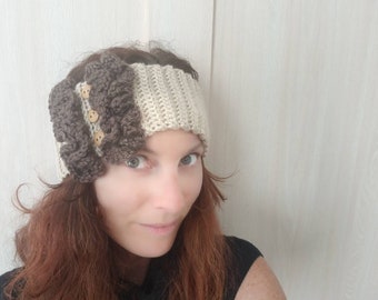 ruffle crochet ear warmer headband with buttons, ruffle ear warmer, head wrap, women ear warmer, girl ear warmer, ski headband