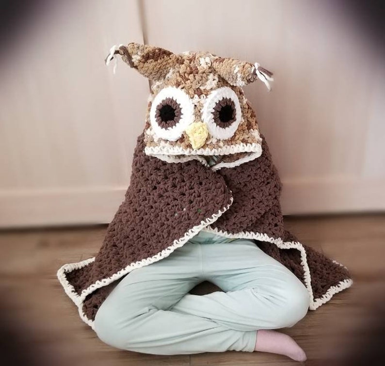 Bulky Hooded Owl Blanket Crochet Owl Hood Owl Blanket Etsy