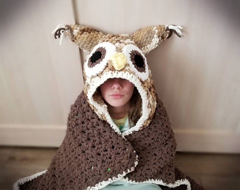 Bulky Hooded Owl Blanket Crochet Owl Hood Owl Blanket Etsy