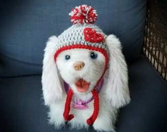 Czapka dla psa na Walentynki, czapka dla psa, czapka dla zwierząt, czapka z pomponem dla psa, czapka dla psa robiona na szydełku
