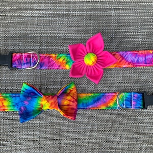 Tie Dye Dog Collar - Bow Tie Collar - Personalized Dog Collar - Unisex Dog Collar - Flower Dog Collar - 70s Dog Collar