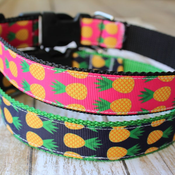 Pineapple Dog Collar - Preppy Dog Collar - Hot Pink Dog Collar - Pineapple Dog Harness - Pineapple Dog Leash - Summer Dog Collar