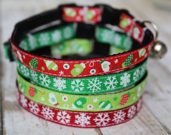 Collares de invierno para gatos - Collares navideños para gatos - Collar navideño XS para perros - Collar festivo para gatos - Collar para gatitos - Collar con copos de nieve para gatos