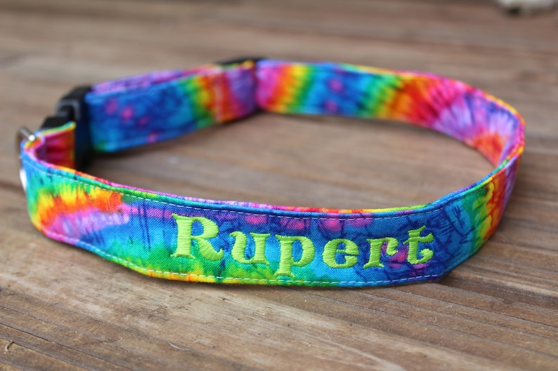 Tie Dye Dog Collar Personalized Dog Collar Embroidered Dog Etsy