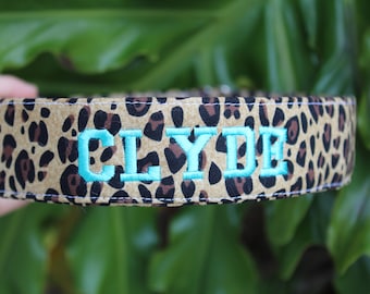 Cheetah Print Dog Collar jaguar print Personalized Leopard Pet Collar with Name Number Custom Embroidered Adjustable Animal Print Collar