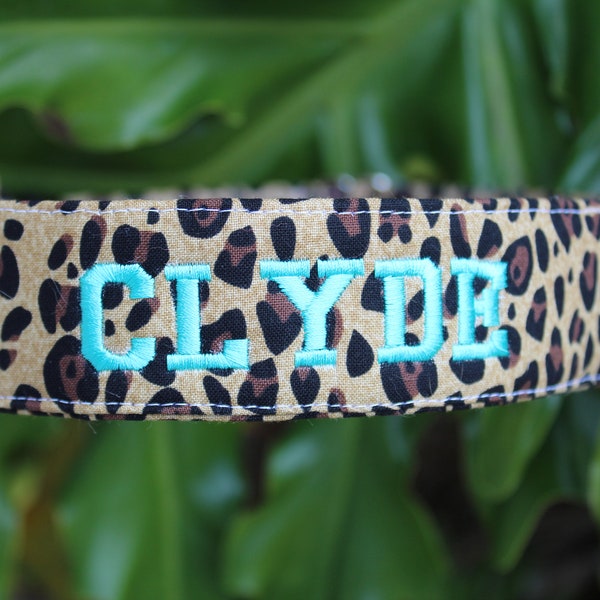 Cheetah Print Dog Collar - Personalized Dog Collar - Jaguar Dog Collar - Leopard Dog Harness - Monogram Dog Collar - Embroidered Collar