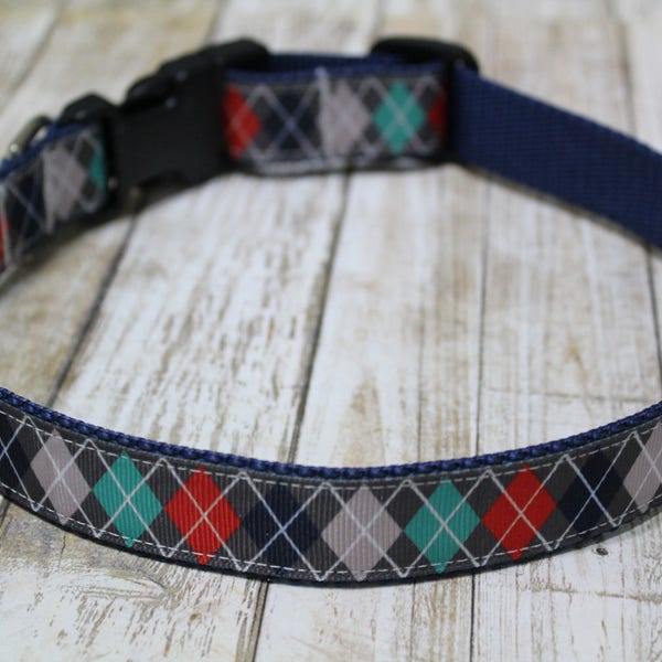 Argyle Print Dog Collar - Plaid Dog Collar - Personalized Dog Collar - Preppy Dog Collar - Plaid Dog Harness - Argyle Leash