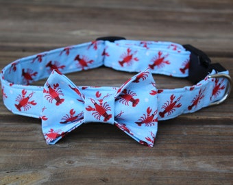Lobster Bow Tie Dog Collar - Boy Dog Collar - Embroidered Dog Collar - Dog collar with Name - Personalized Dog Collar - Nautical Dog Collar