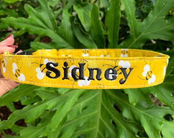 Bumble Bee Dog Collar - Personalized Dog Collar - Spring Dog Collar - Bee Dog Harness - Monogram Dog Collar - Embroidered Collar