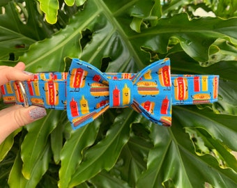 Bow tie Dog Collar - Hot Dog Dog Collar - Personalized Dog Collar - Boy Dog Collar - Hamburger Dog Collar - Name Dog Collar