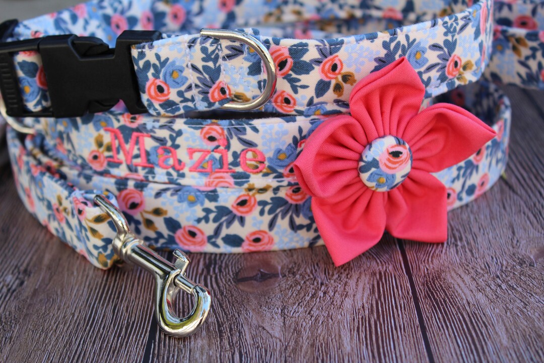 Rose Dog Collar Personalized Dog Collar Rose Dog Harness Etsy