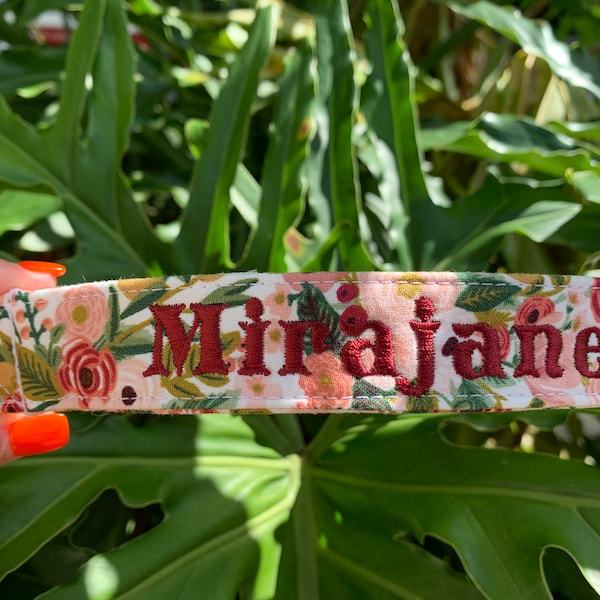 Personalized Floral Dog Collar - Embroidered Dog Collar - Rifle Paper Co. Inspired Collar - Collar with Flower - Designer Dog Collar