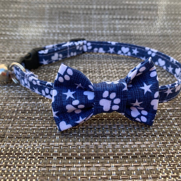 Denim Paws Cat Bow Tie Collar - Bow Tie Cat Collar - Cute Cat Collar - Male Cat Collar - Kitten Collar - XS Dog Collar - Cat Accessories