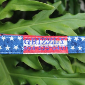 4th of July Dog Collar - American Flag Dog Collar - Personalized Dog Collar - Patriotic Dog Collar - Flag Dog Harness - Embroidered Collar