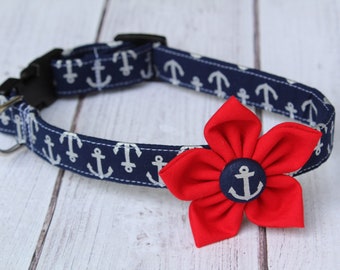 Anchor Dog Collar - Nautical Dog Collar - Sailor Dog Collar - Nautical Harness - Anchor Harness - Anchor Leash - Large Dog Collar