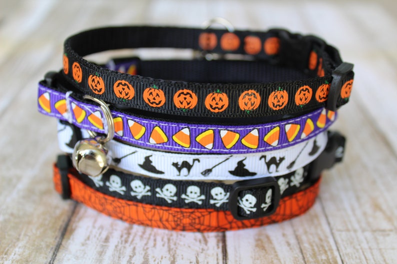 Halloween Cat Collars XS Halloween Dog Collar Halloween Cat Harness Kitten collar Candy Corn Cat Collar Candy Corn XS Dog Collar image 1