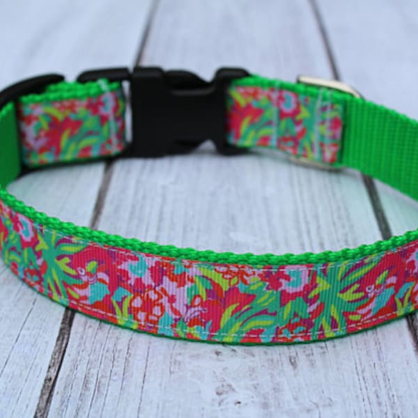 Flamingo Dog Collar - Jungle Dog Collar - Nautical Dog Collar - Preppy Dog Collar - Flamingo Dog Harness - Designer Dog Collar