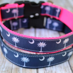 Palmetto and Crescent Moon Dog Collar - South Carolina Dog Collar