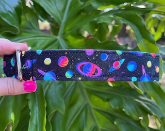 Planet Dog Collar | Outer Space Pet Collar unisex Personalized Name Number | Galaxy Star Dog Collar Custom Embroidered for Dogs