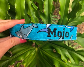 Shark Dog Collar - Nautical Dog Collar - Ocean Dog Collar - Shark Harness - Shark Leash - Monogrammed Dog Collar