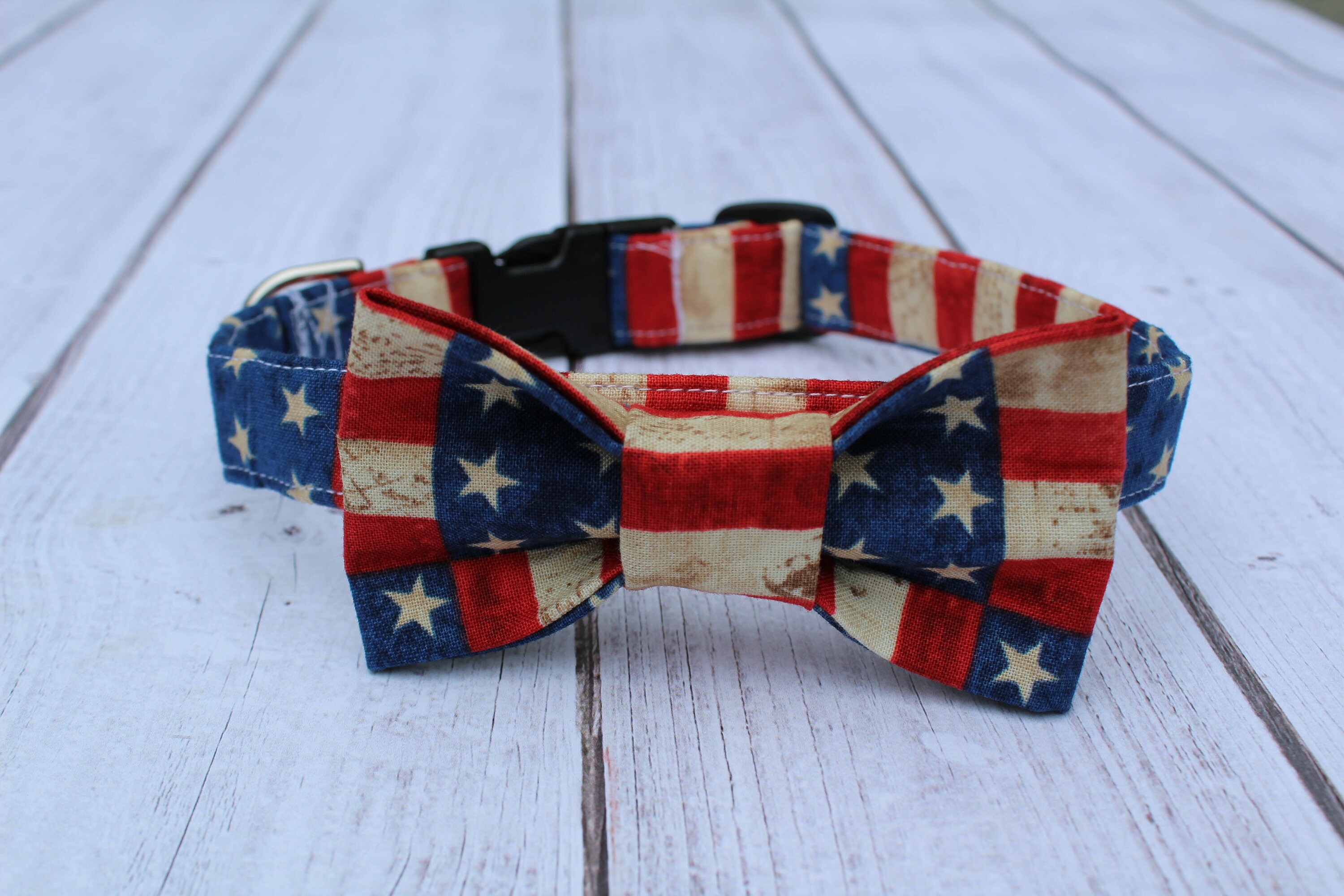 Rugged Flag Dog Collar and Bow Tie Dog Bow Tie Patriotic Etsy
