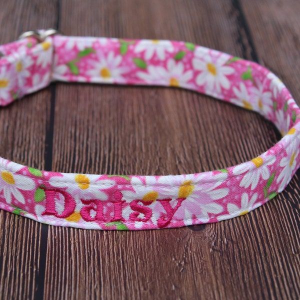 Hot Pink Daisy Dog Collar - Embroidered Dog Collar - Floral Dog Collar - Daisy Dog Leash - Daisy Dog Harness - Personalized Collar