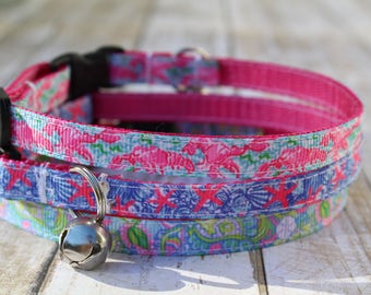 Nautische kattenhalsband - Op ontwerper geïnspireerde kattenhalsband - XS-halsband - kattenhalsband bloemen - XS-hondentuig - kattenhalsband stervis