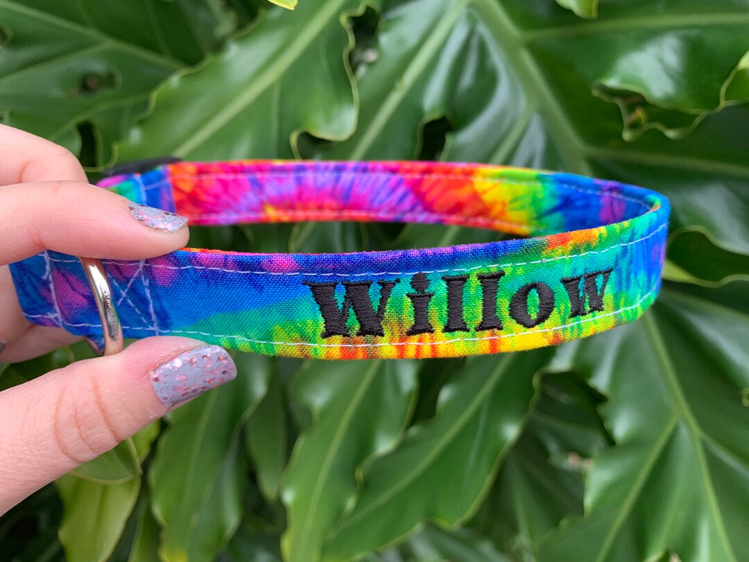 Tie Dye Dog Collar Personalized Dog Collar Embroidered Dog Etsy