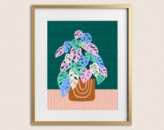 Swiss Cheese Plant Illustrated Houseplant Art Print