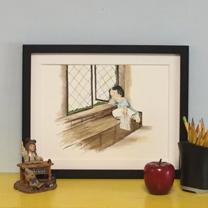 Little Madame Bovary, tinta original sobre papel de acuarela de 9x12 140 lb