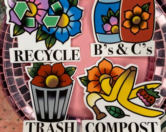 Etiquetas de basura y reciclaje para botes de basura y contenedores de basura, calcomanías para compost, botellas y latas
