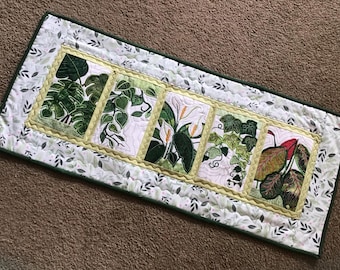 Quilted Table Runner with House Plants