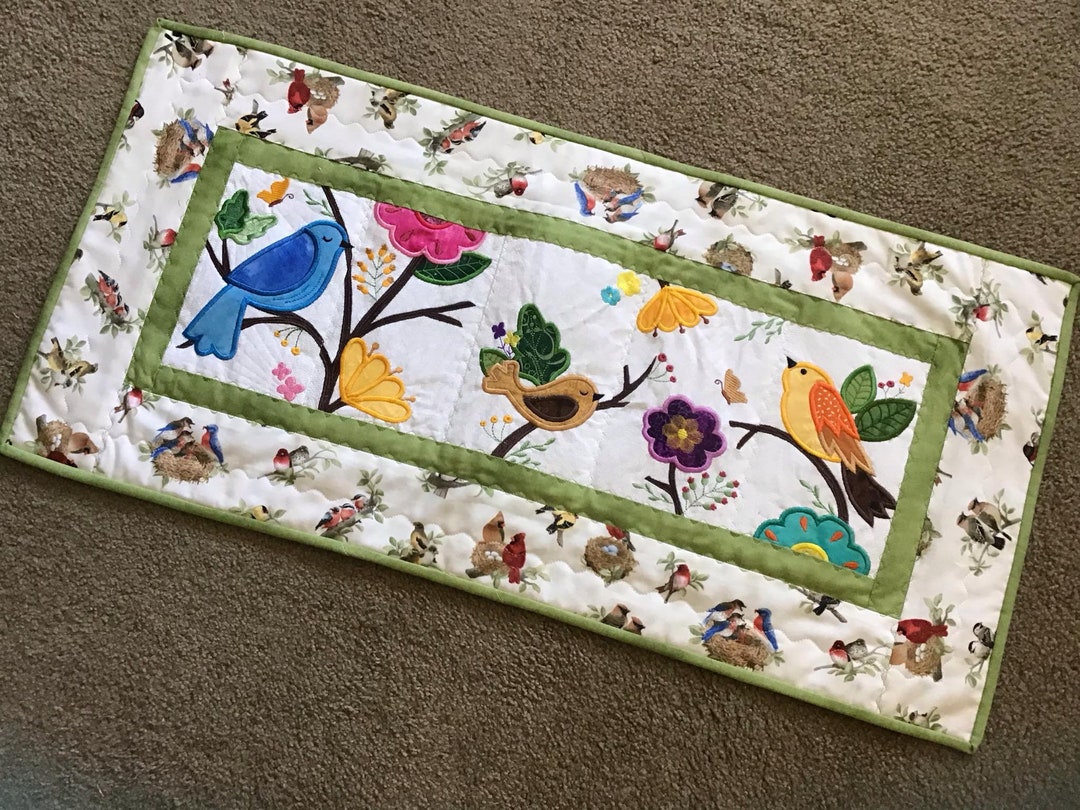 Spring Quilted Table Runner With Birds - Etsy