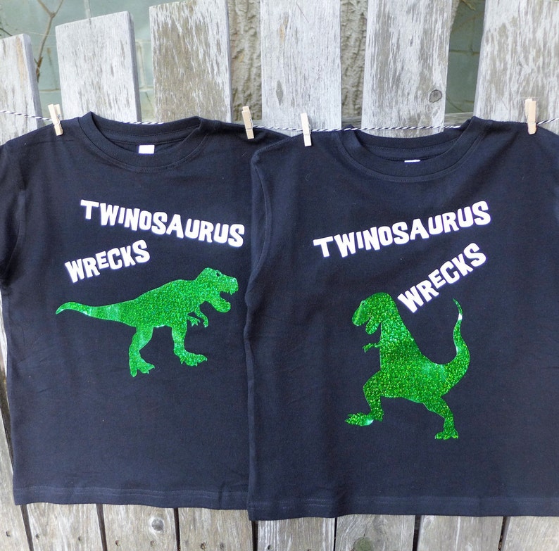 Twin shirts: Twinosaurus Wrecks set of 2 t shirts for twins. | Etsy