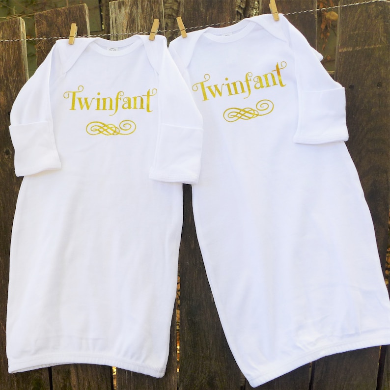 elastic-bottom layette gowns for twin baby gift or twin announcement Twin clothes Twin baby shower Comfy Baby gowns for infant twins