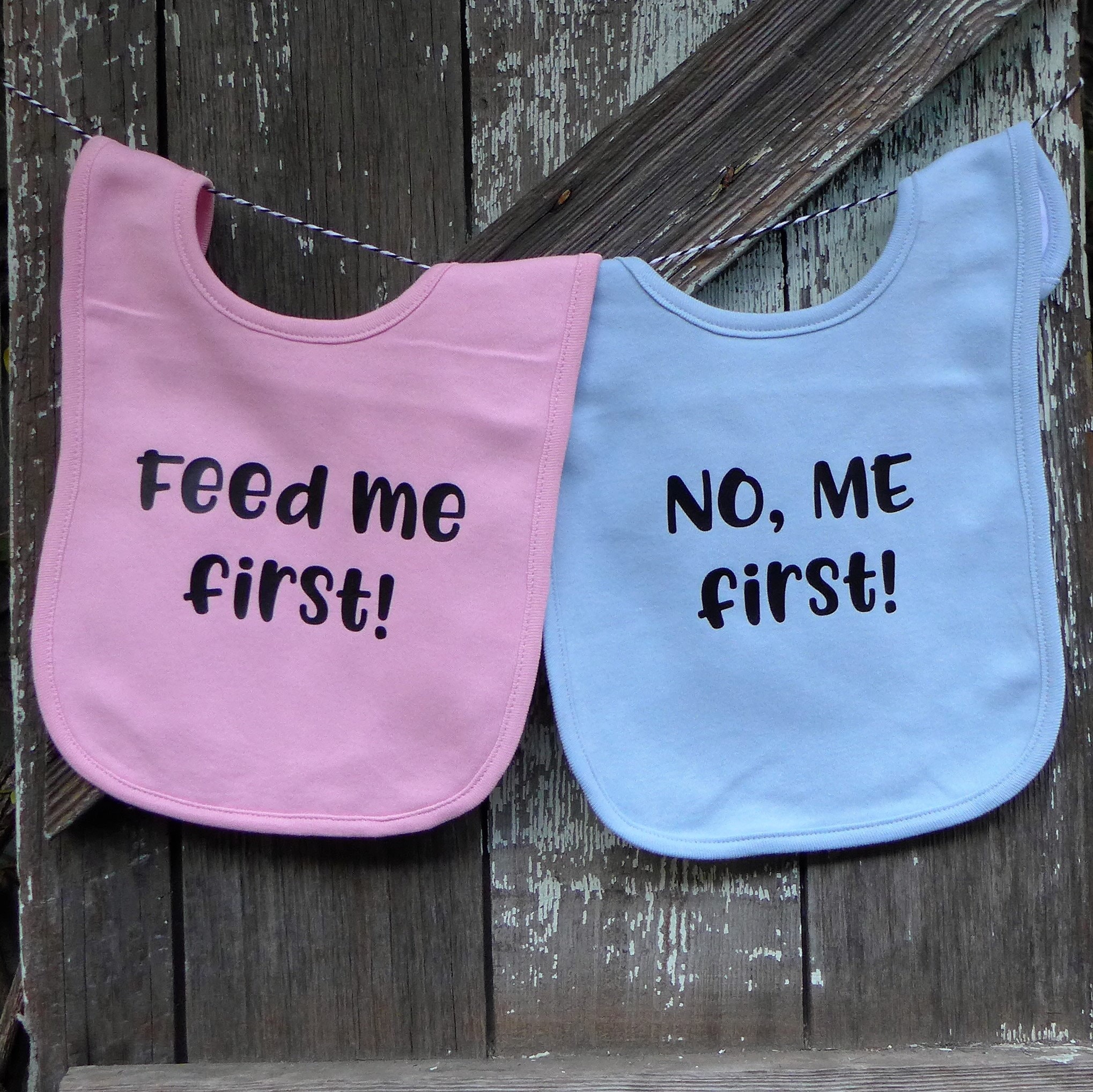 Twin bib set 2 bibs for twins in blue or pink. Soft Etsy