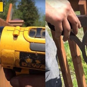 May include: Step 1 shows a person using a yellow and black power drill to screw a metal bracket into a wooden fence post. Step 2 shows the metal bracket attached to the fence post.