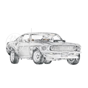 1969 Ford Mustang Boss 429, 1969 Mustang Art, Digital Print