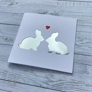 Personalizzato Bunny Rabbit Couple In Love Papercut Card For Anniversary- Wedding Day- Fidanzamento- San Valentino- I love You- Cards By HKdesign8
