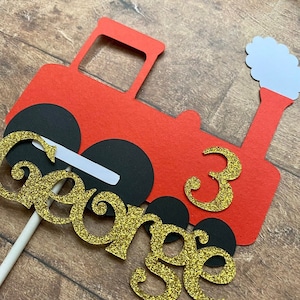 Geburtstagstorte Topper Zug mit Glitzer Name und Alter | Auswahl der Farben | Steam Train Kuchendekoration | 350 g / m² Glitzerkarte