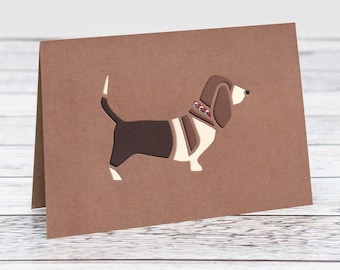 Personalised Basett Hound Dog Papercut Greeting Card- Dog Card- Hush Puppy- Mr Basset Greeting Card- More Dog Breed Cards at HKdesign8