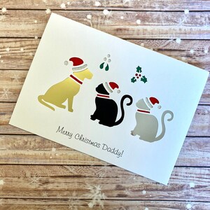 Tarjeta de Navidad para perros y gatos con sombreros festivos para marido, esposa y seres queridos, cualquier color y combinación de mascotas y mensaje personalizado