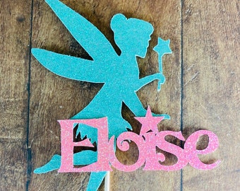 Personalized Fairy Glitter Cake Topper – Birthday Party Decoration
