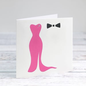 Cartão de vestido de baile personalizado com gravata borboleta cartão de felicitações para filhas noite de baile disponível em sua escolha de vestido colorido.